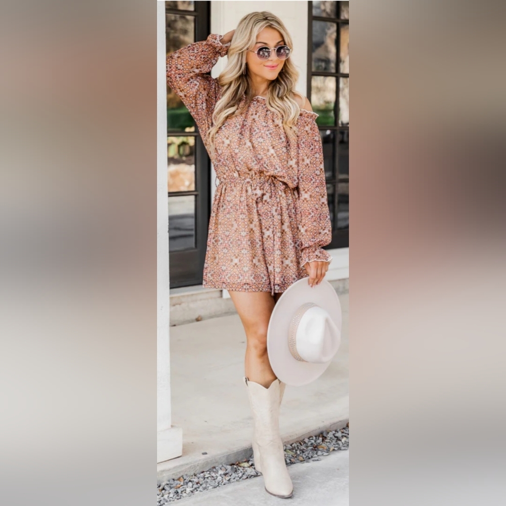 Pink Lily Humble and Kind off Shoulder  Beige Mini Dress Size 2X